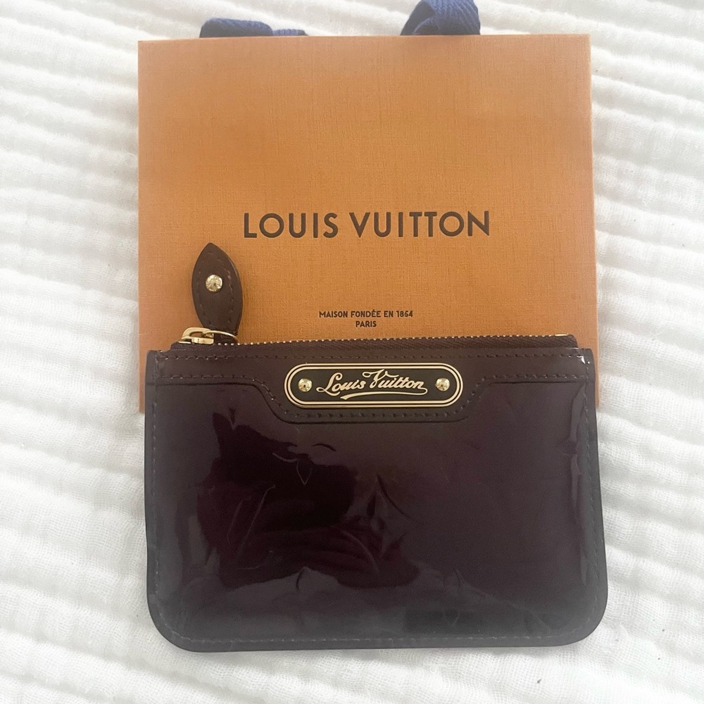 Louis Vuitton Dark Burgundy Patent Leather Card Pouch with Key ring